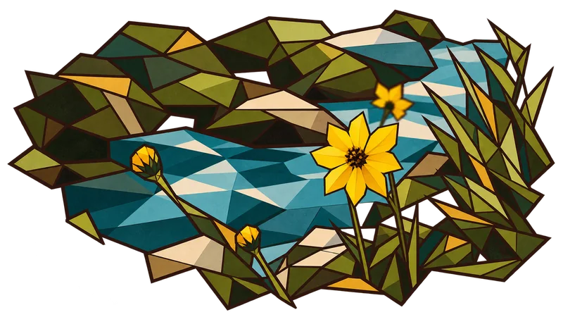 Stained-glass illustration for Genesis 2, inspired by a photograph by Christian Nartatez