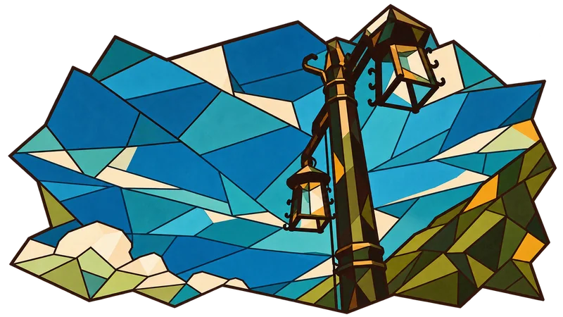 Stained-glass illustration for Genesis 11, inspired by a photograph by Christian Nartatez