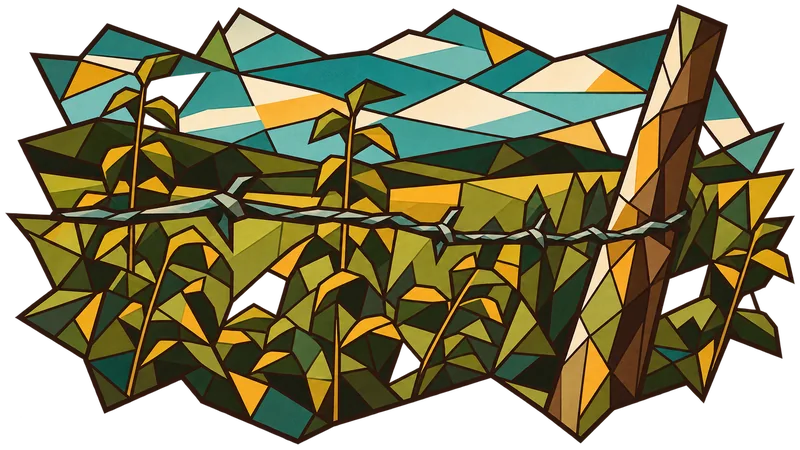 Stained-glass illustration for Genesis 31, inspired by a photograph by Christian Nartatez